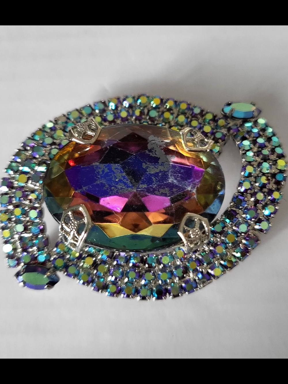Vintage Watermelon Aurora Borealis Rhinestone Brooch